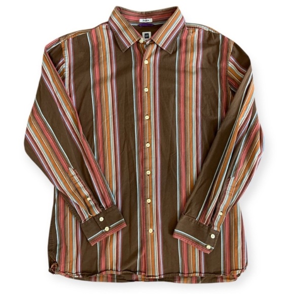GAP Premium Y2K Striped Button Down Shirt Brown Multicolor - Picture 1 of 9
